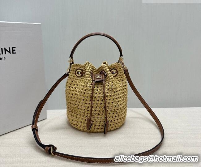 Promotional Celine Teen Clara Bucket Bag in Raffia Straw and Calfskin 122622 2026