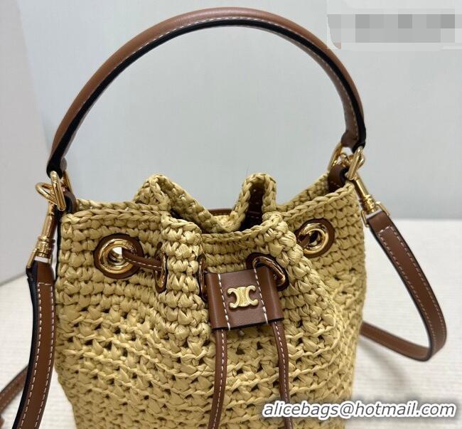 Promotional Celine Teen Clara Bucket Bag in Raffia Straw and Calfskin 122622 2026