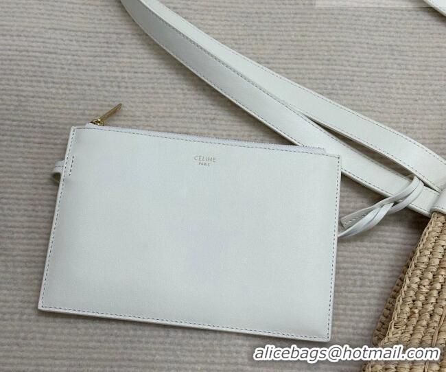 Famous Brand Celine Medium Supple Classic Panier Tote bag in Raffia Straw and Calfskin 114342 Beige/White 2026