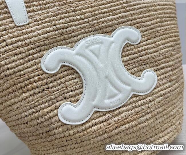 Famous Brand Celine Medium Supple Classic Panier Tote bag in Raffia Straw and Calfskin 114342 Beige/White 2026