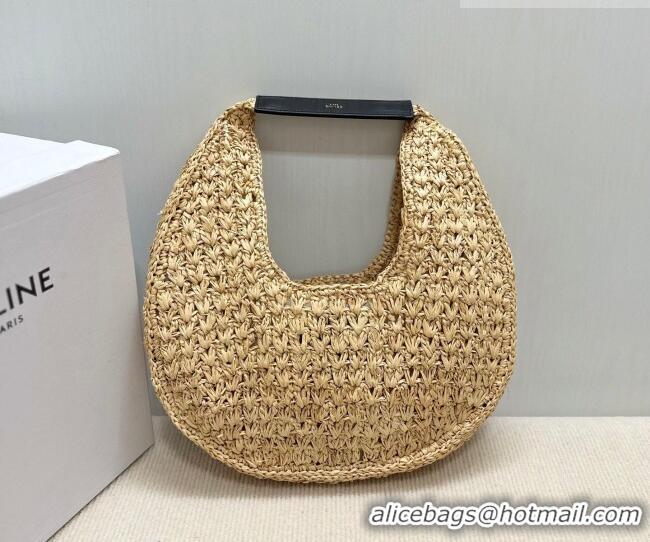 Classic Discount Celine Classic Panier Hobo bag in Raffia Straw and Calfskin 112772 Beige/Black 2026