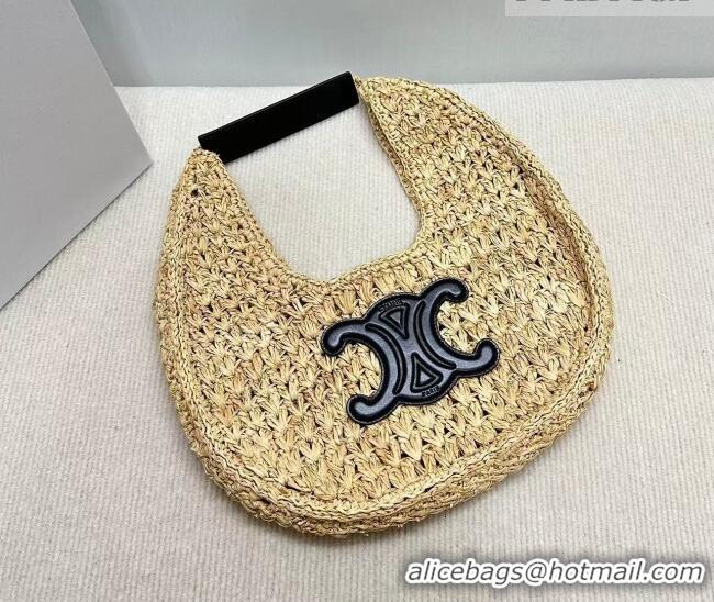 Classic Discount Celine Classic Panier Hobo bag in Raffia Straw and Calfskin 112772 Beige/Black 2026