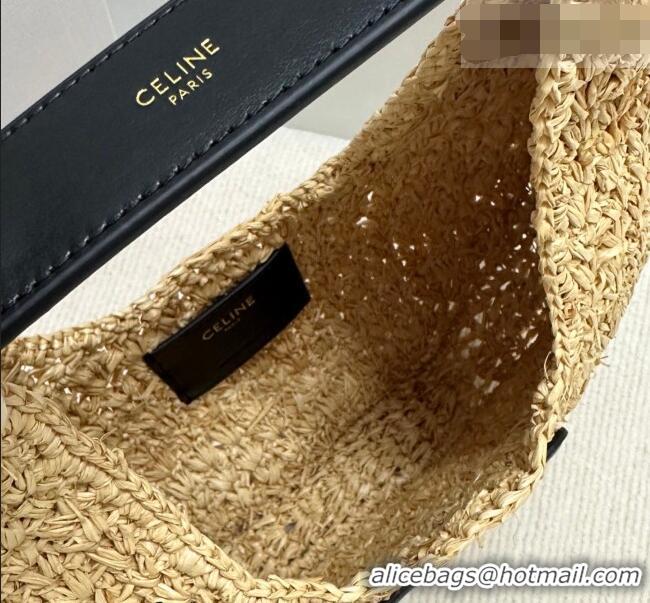 Classic Discount Celine Classic Panier Hobo bag in Raffia Straw and Calfskin 112772 Beige/Black 2026