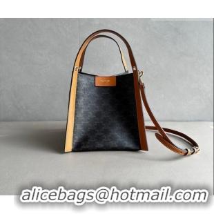 Top Grade Celine Small Cube Tote bag in Triomphe Canvas and Calfskin 124182 Brown 2026