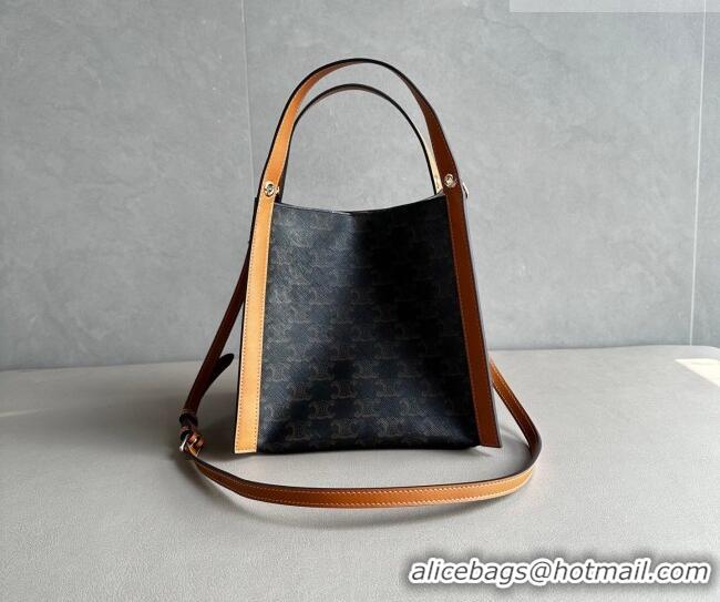 Top Grade Celine Small Cube Tote bag in Triomphe Canvas and Calfskin 124182 Brown 2026
