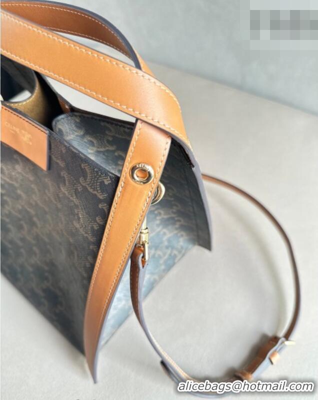 Top Grade Celine Small Cube Tote bag in Triomphe Canvas and Calfskin 124182 Brown 2026