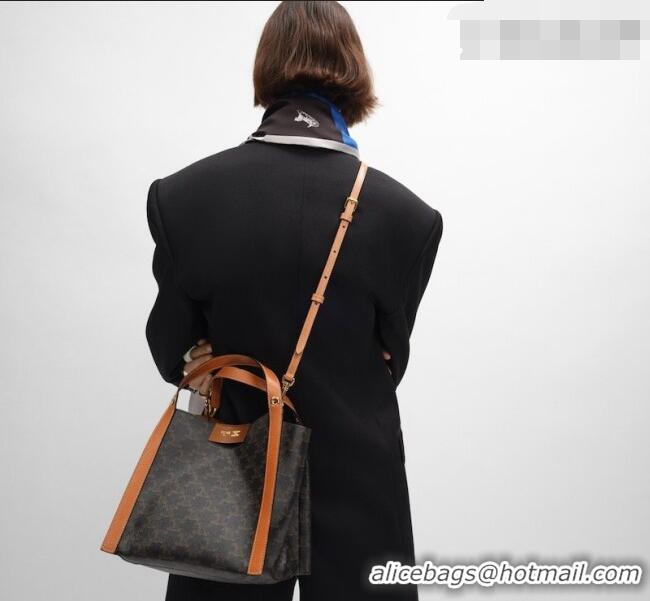 Top Grade Celine Small Cube Tote bag in Triomphe Canvas and Calfskin 124182 Brown 2026