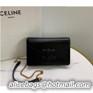 Traditional Discount Celine Triomphe Leather Chain Mini Bag 10J733 Black 2026
