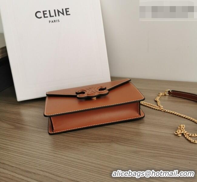 Buy Cheap Celine Triomphe Leather Chain Mini Bag 10J733 Brown 2026