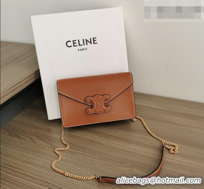 Buy Cheap Celine Triomphe Leather Chain Mini Bag 10J733 Brown 2026