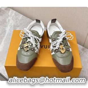 Shop Duplicate Louis Vuitton LV Sneakerina Sneakers Ballerina in Suede & Calfskin LV091708 White/Green 2026