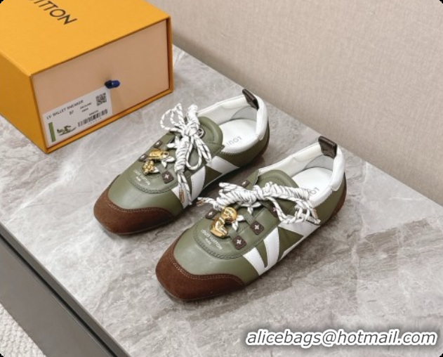 Shop Duplicate Louis Vuitton LV Sneakerina Sneakers Ballerina in Suede & Calfskin LV091708 White/Green 2026
