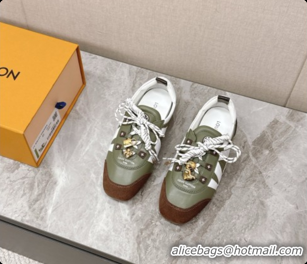 Shop Duplicate Louis Vuitton LV Sneakerina Sneakers Ballerina in Suede & Calfskin LV091708 White/Green 2026