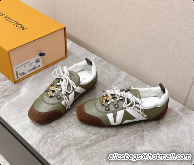 Shop Duplicate Louis Vuitton LV Sneakerina Sneakers Ballerina in Suede & Calfskin LV091708 White/Green 2026