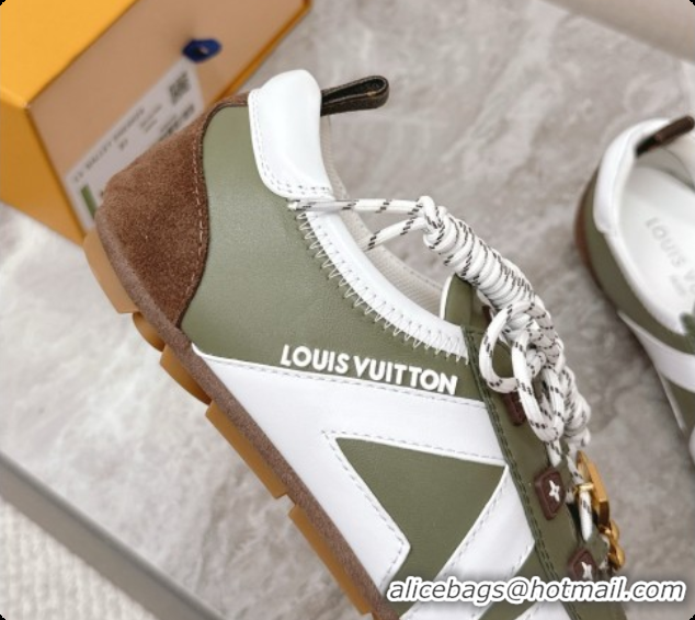 Shop Duplicate Louis Vuitton LV Sneakerina Sneakers Ballerina in Suede & Calfskin LV091708 White/Green 2026