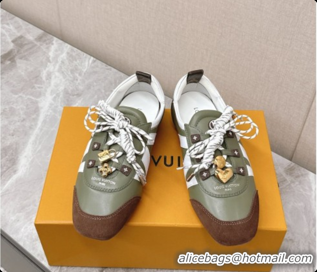 Shop Duplicate Louis Vuitton LV Sneakerina Sneakers Ballerina in Suede & Calfskin LV091708 White/Green 2026