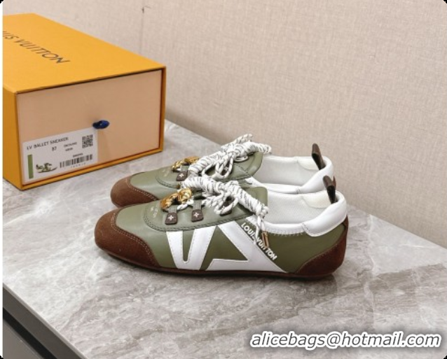 Shop Duplicate Louis Vuitton LV Sneakerina Sneakers Ballerina in Suede & Calfskin LV091708 White/Green 2026