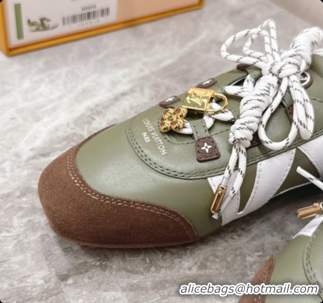 Shop Duplicate Louis Vuitton LV Sneakerina Sneakers Ballerina in Suede & Calfskin LV091708 White/Green 2026