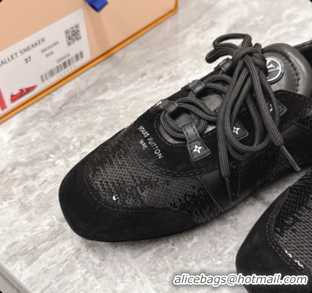 Pretty Style Louis Vuitton LV Sneakerina Sneakers Ballerina in Suede & Sequins LV091720 Black 2026