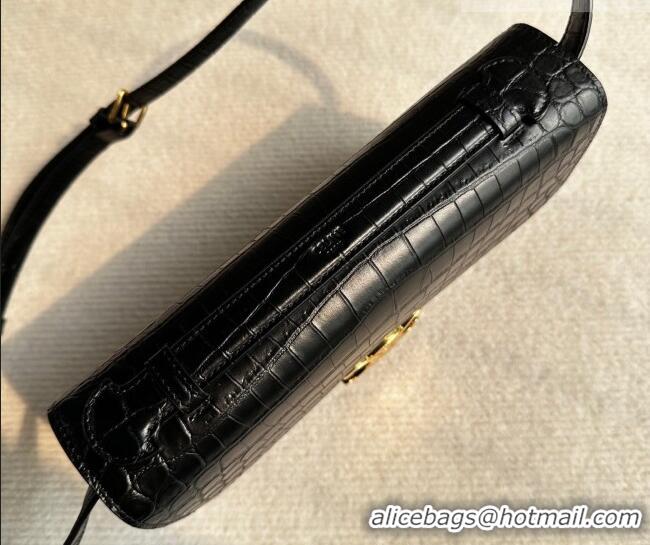Top Quality Celine Triomphe Folio Medium Bag in Crocodile Embossed Leather 102382 Black/Gold 2026