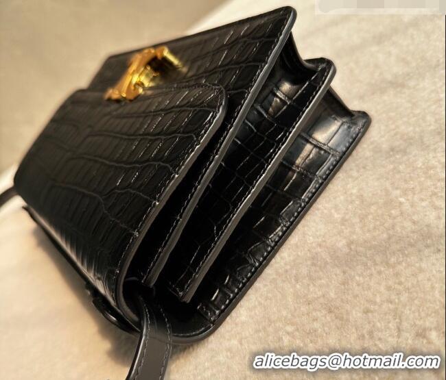 Top Quality Celine Triomphe Folio Medium Bag in Crocodile Embossed Leather 102382 Black/Gold 2026