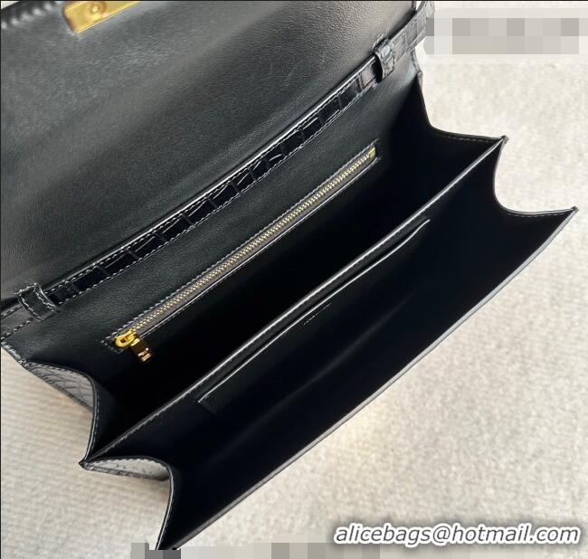 Top Quality Celine Triomphe Folio Medium Bag in Crocodile Embossed Leather 102382 Black/Gold 2026