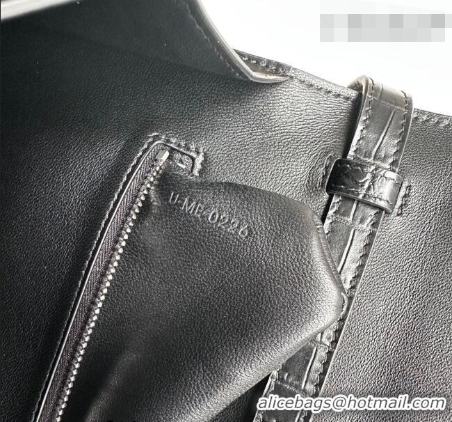 Top Design Celine Triomphe Folio Medium Bag in Crocodile Embossed Leather 102382 Black/Silver 2026