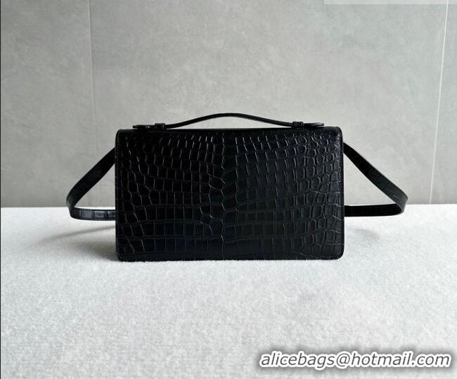 Top Design Celine Triomphe Folio Medium Bag in Crocodile Embossed Leather 102382 Black/Silver 2026
