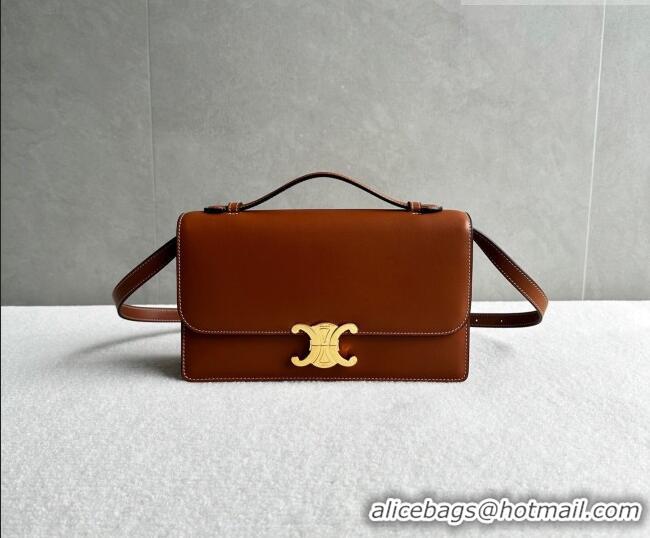 Best Price Celine Triomphe Folio Medium Bag in Calfskin Leather 102382 Tan Brown 2026