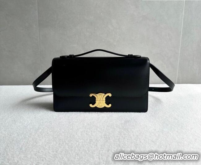 Grade Discount Celine Triomphe Folio Medium Bag in Calfskin Leather 102382 Black 2026
