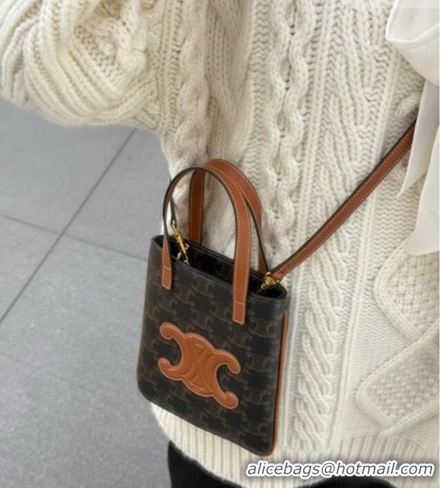 Top Quality Celine Cabas Triomphe Canvas Mini Tote 10N042 Brown 2026