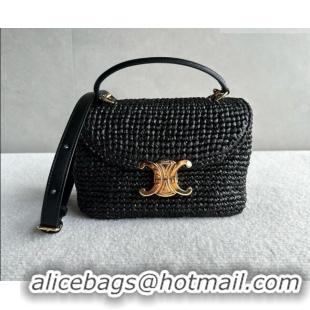 Famous Brand Celine Teen Nino Bag in Raffia Straw and Calfskin 118112 Black 2026