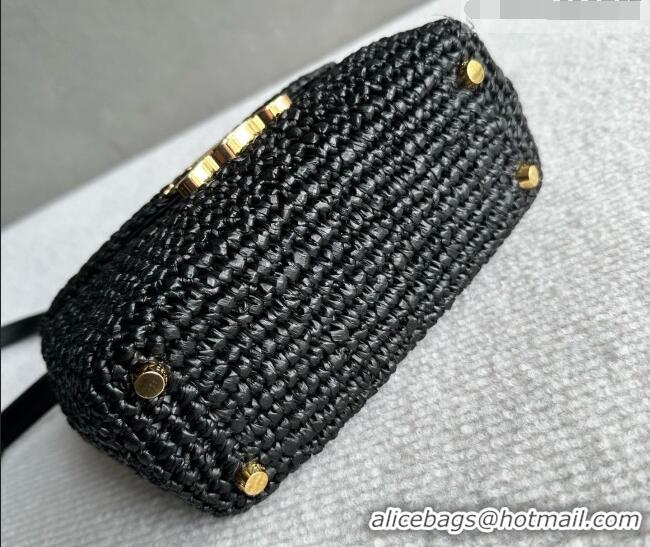Famous Brand Celine Teen Nino Bag in Raffia Straw and Calfskin 118112 Black 2026