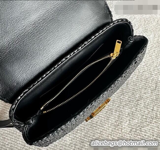 Famous Brand Celine Teen Nino Bag in Raffia Straw and Calfskin 118112 Black 2026