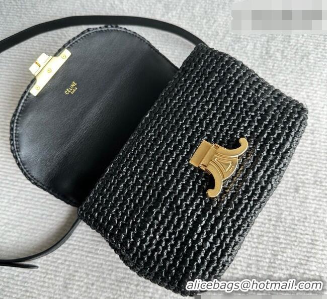 Famous Brand Celine Teen Nino Bag in Raffia Straw and Calfskin 118112 Black 2026