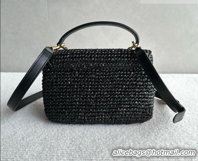 Famous Brand Celine Teen Nino Bag in Raffia Straw and Calfskin 118112 Black 2026