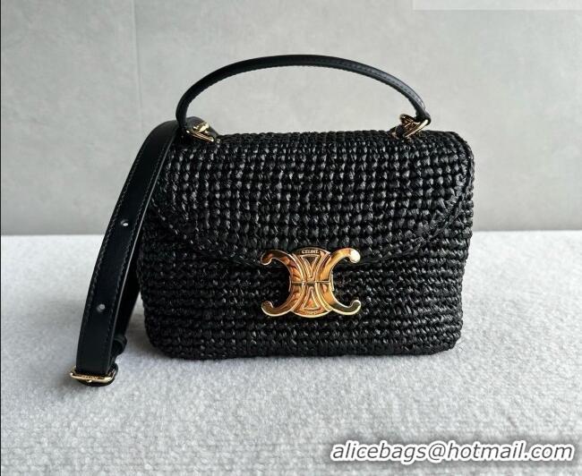 Famous Brand Celine Teen Nino Bag in Raffia Straw and Calfskin 118112 Black 2026