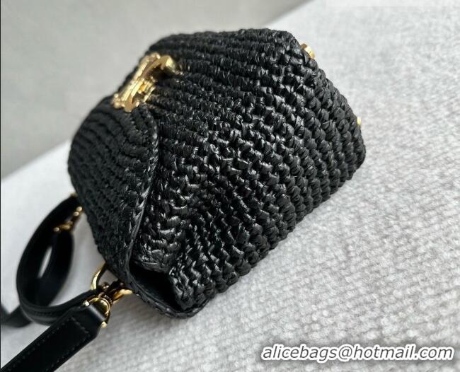 Famous Brand Celine Teen Nino Bag in Raffia Straw and Calfskin 118112 Black 2026