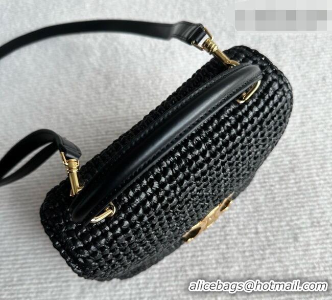 Famous Brand Celine Teen Nino Bag in Raffia Straw and Calfskin 118112 Black 2026