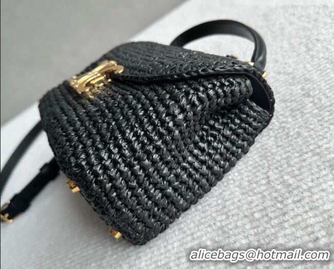 Famous Brand Celine Teen Nino Bag in Raffia Straw and Calfskin 118112 Black 2026