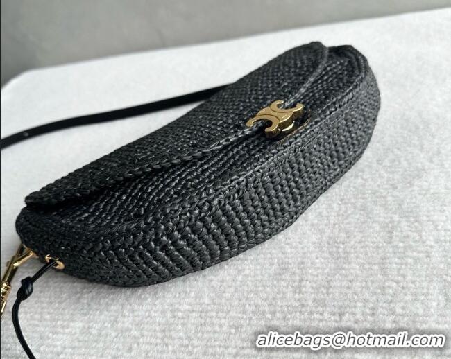 Low Cost Celine Little Halfmoon Soft Triomphe Bag in Raffia L10373 Black 2026