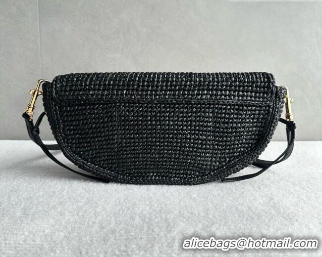 Low Cost Celine Little Halfmoon Soft Triomphe Bag in Raffia L10373 Black 2026