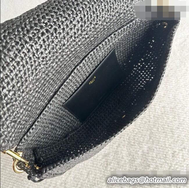 Low Cost Celine Little Halfmoon Soft Triomphe Bag in Raffia L10373 Black 2026