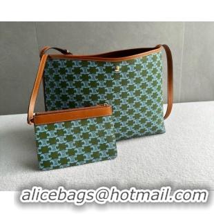 Discount Celine Soft Shopping Bag in Triomphe Canvas and Calfskin Leather 123912 Green 2026
