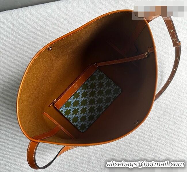 Discount Celine Soft Shopping Bag in Triomphe Canvas and Calfskin Leather 123912 Green 2026