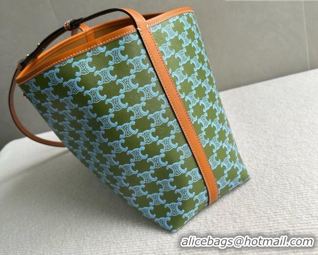 Discount Celine Soft Shopping Bag in Triomphe Canvas and Calfskin Leather 123912 Green 2026
