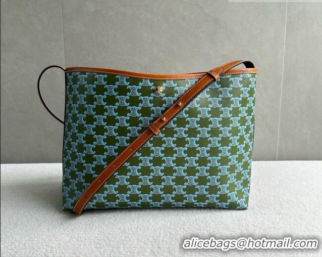 Discount Celine Soft Shopping Bag in Triomphe Canvas and Calfskin Leather 123912 Green 2026