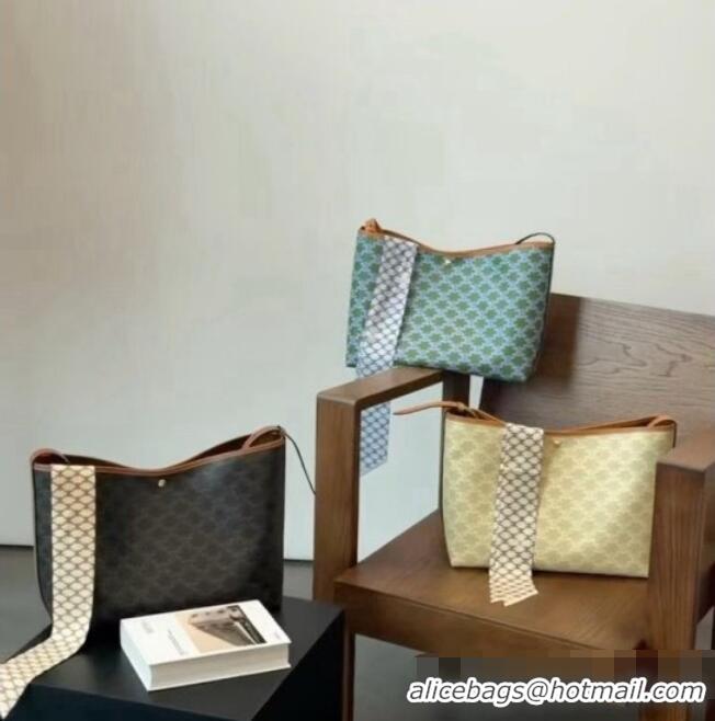 Discount Celine Soft Shopping Bag in Triomphe Canvas and Calfskin Leather 123912 Green 2026