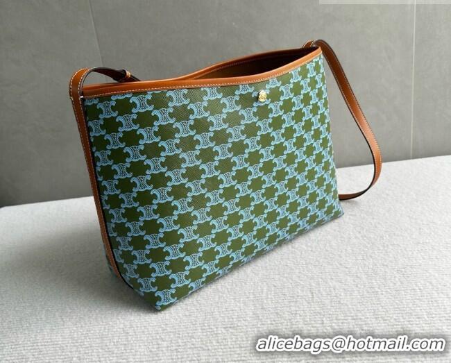 Discount Celine Soft Shopping Bag in Triomphe Canvas and Calfskin Leather 123912 Green 2026