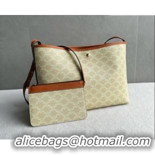 Promotional Celine Soft Shopping Bag in Triomphe Canvas and Calfskin Leather 123912 Beige 2026